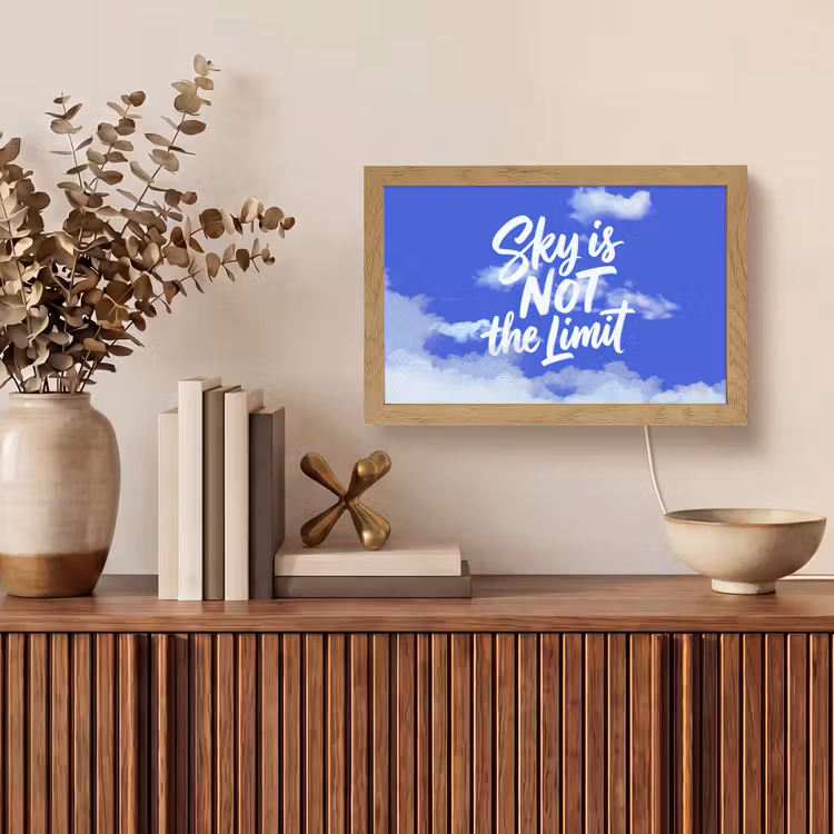 Sky is not the limit - Blauwe lucht - Wolken Light Box met kabel (Tafellamp) klein -sfeer2