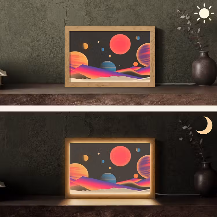 Hemel - Planeten - Felgekleurd Light Box met kabel (Tafellamp) klein -sfeer3