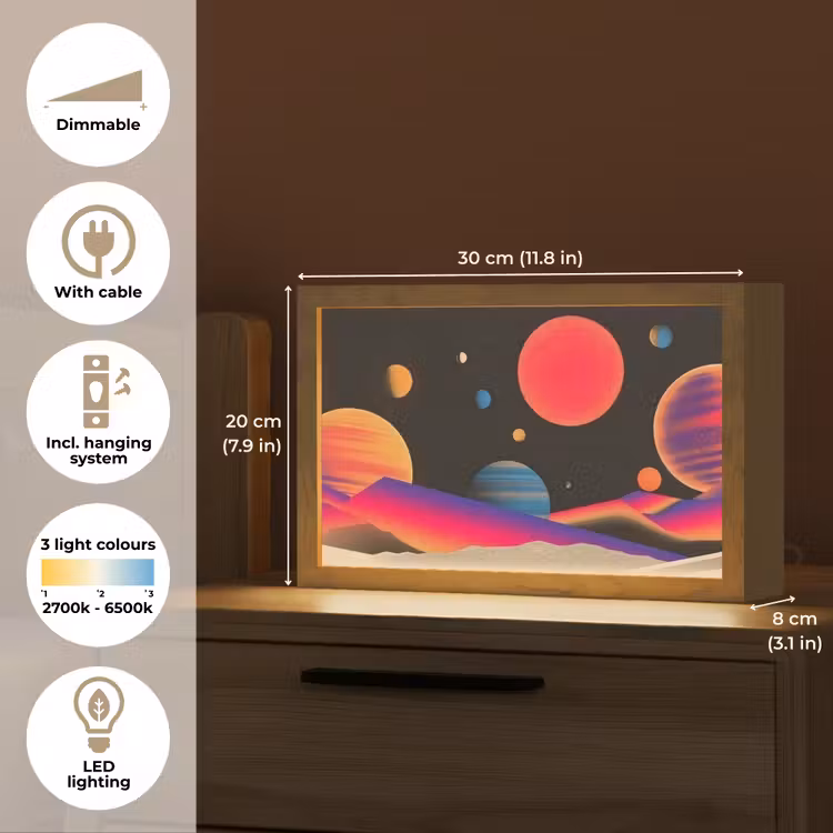 Hemel - Planeten - Felgekleurd Light Box met kabel (Tafellamp) klein -USP_EN