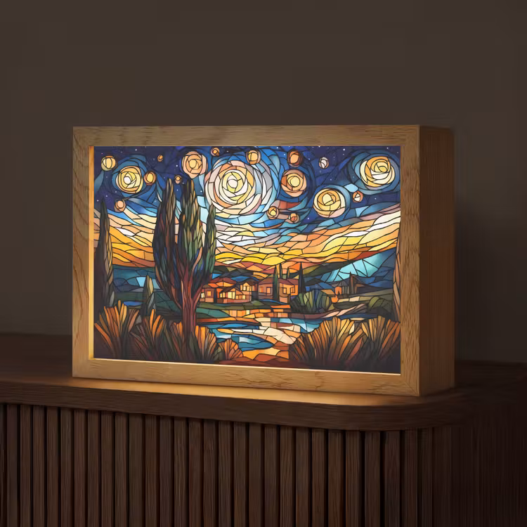 Hemel - Sterren - Mozaïek - Huizen Light Box met kabel (Tafellamp) klein -z3d_website