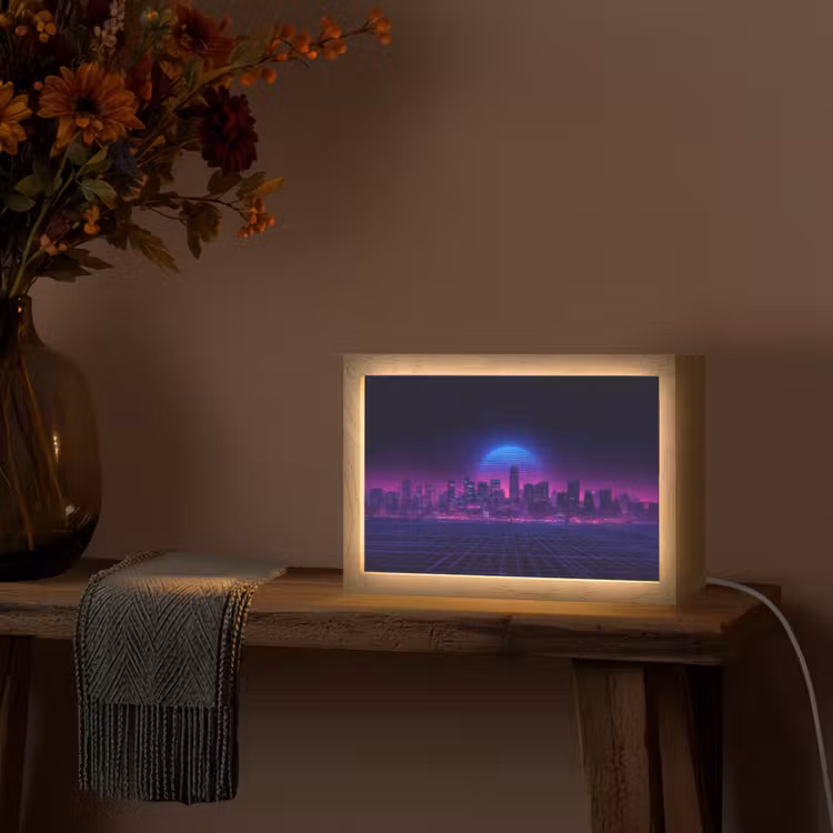Skyline - Zon - Neon - Rasterpatroon Light Box met kabel (Tafellamp) klein -sfeer4