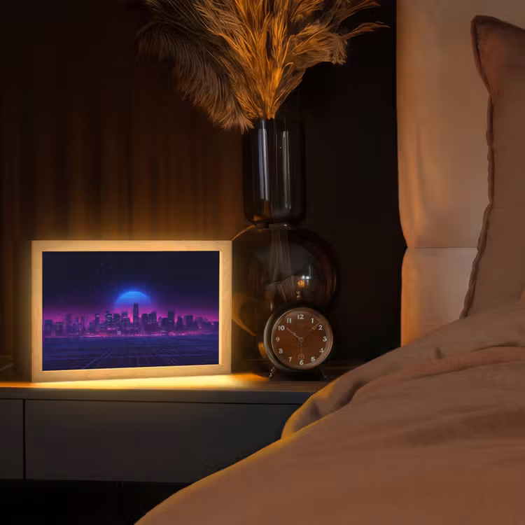 Skyline - Zon - Neon - Rasterpatroon Light Box met kabel (Tafellamp) klein -sfeer1
