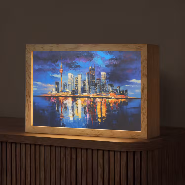 Skyline Toronto - Modern - Stadslicht - Blauw Light Box met kabel (Tafellamp) klein -z3d_website