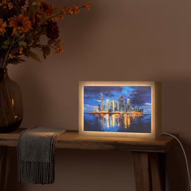 Skyline Toronto - Modern - Stadslicht - Blauw Light Box met kabel (Tafellamp) klein -sfeer4