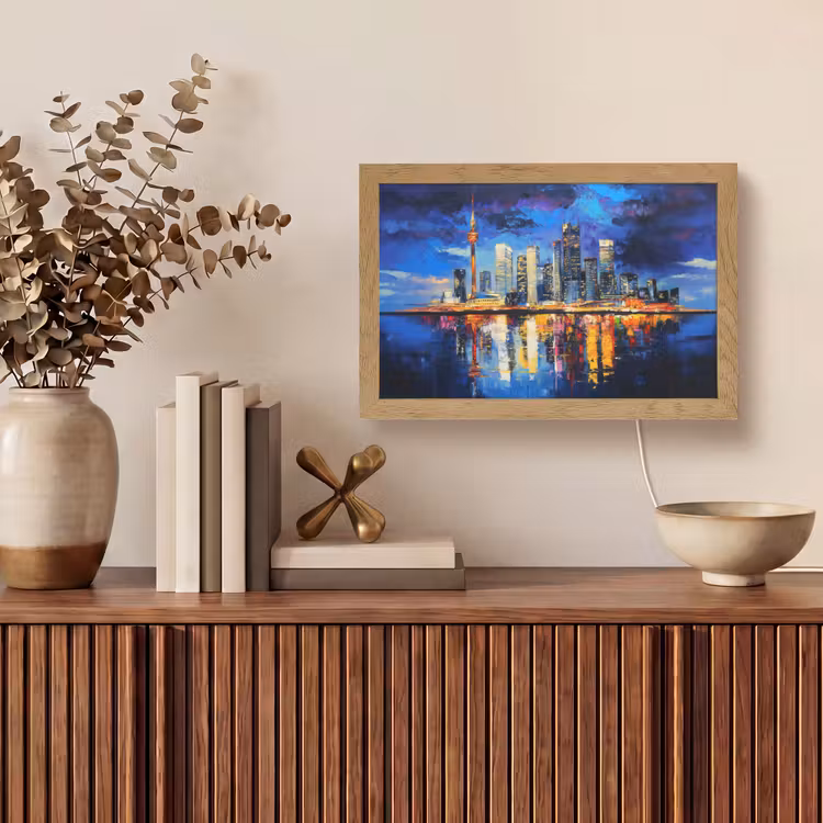 Skyline Toronto - Modern - Stadslicht - Blauw Light Box met kabel (Tafellamp) klein -sfeer2