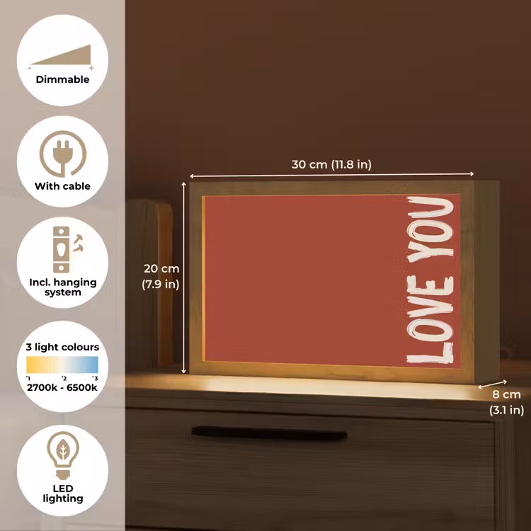 Schuin - Loveyou - Rood Light Box met kabel (Tafellamp) klein -USP_EN