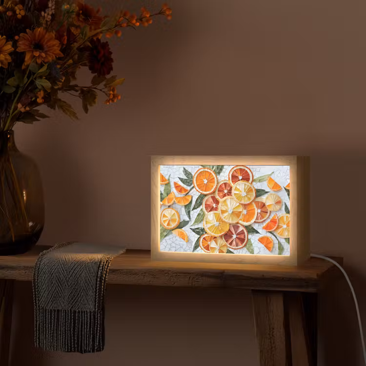 Schijfjes - Fruit - Oranje - Mozaïek Light Box met kabel (Tafellamp) klein -sfeer4