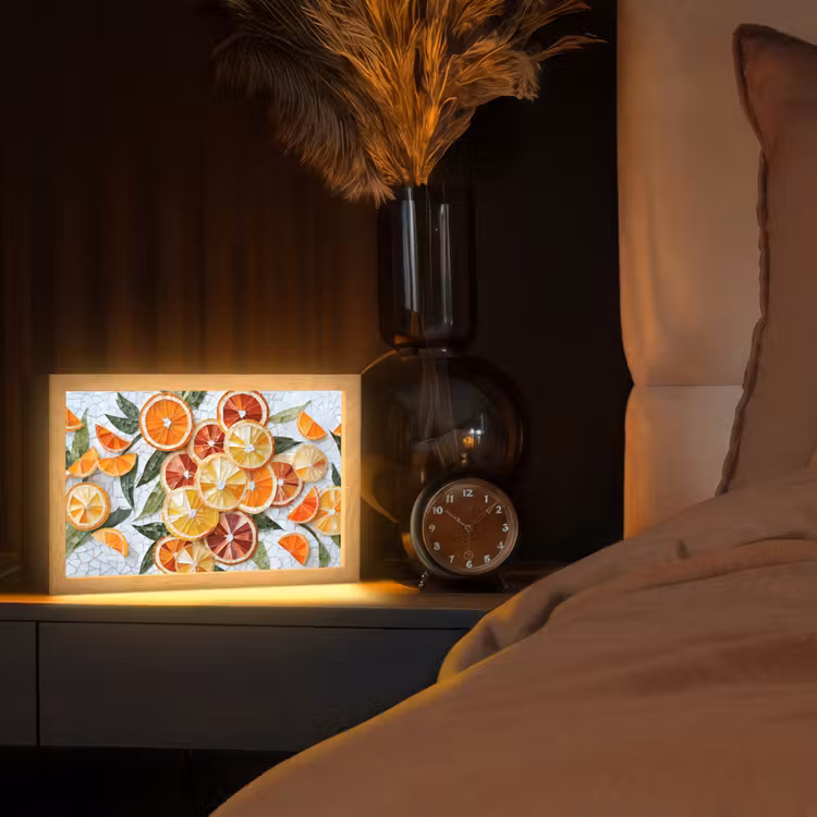 Schijfjes - Fruit - Oranje - Mozaïek Light Box met kabel (Tafellamp) klein -sfeer1