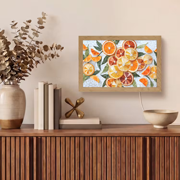 Schijfjes - Fruit - Oranje - Mozaïek Light Box met kabel (Tafellamp) klein -sfeer2