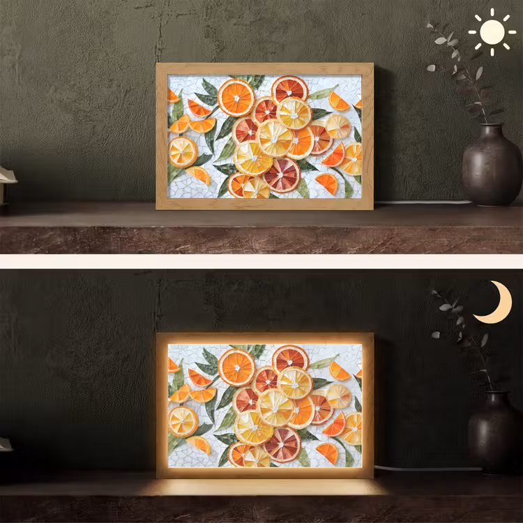 Schijfjes - Fruit - Oranje - Mozaïek Light Box met kabel (Tafellamp) klein -sfeer3