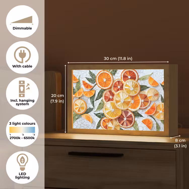 Schijfjes - Fruit - Oranje - Mozaïek Light Box met kabel (Tafellamp) klein -USP_EN
