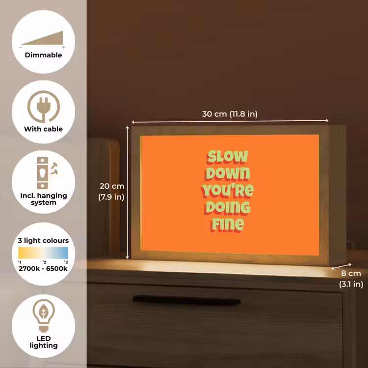 Slow down you're doing fine - Oranje - Simple Light Box met kabel (Tafellamp) klein -USP_EN