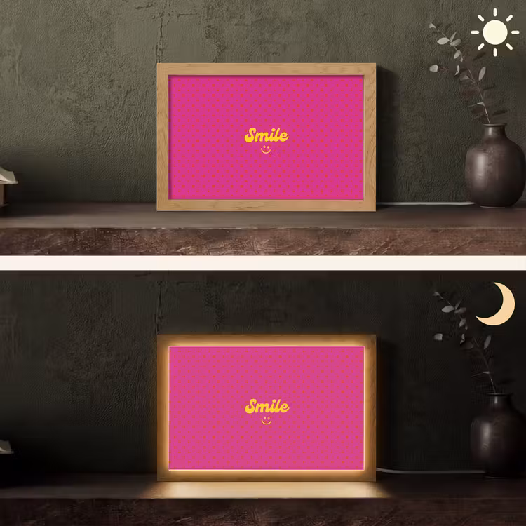 Smile - Stippen - Roze Light Box met kabel (Tafellamp) klein -sfeer3