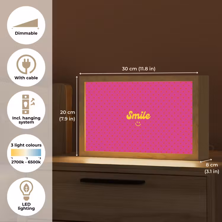 Smile - Stippen - Roze Light Box met kabel (Tafellamp) klein -USP_EN
