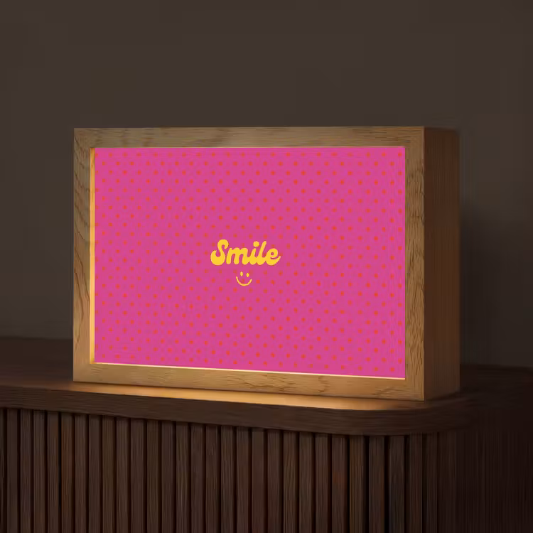 Smile - Stippen - Geel - Smiley - Roze Light Box met kabel (Tafellamp) klein -z3d_website