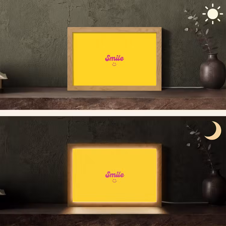 Smile - Geel - Roze Light Box met kabel (Tafellamp) klein -sfeer3