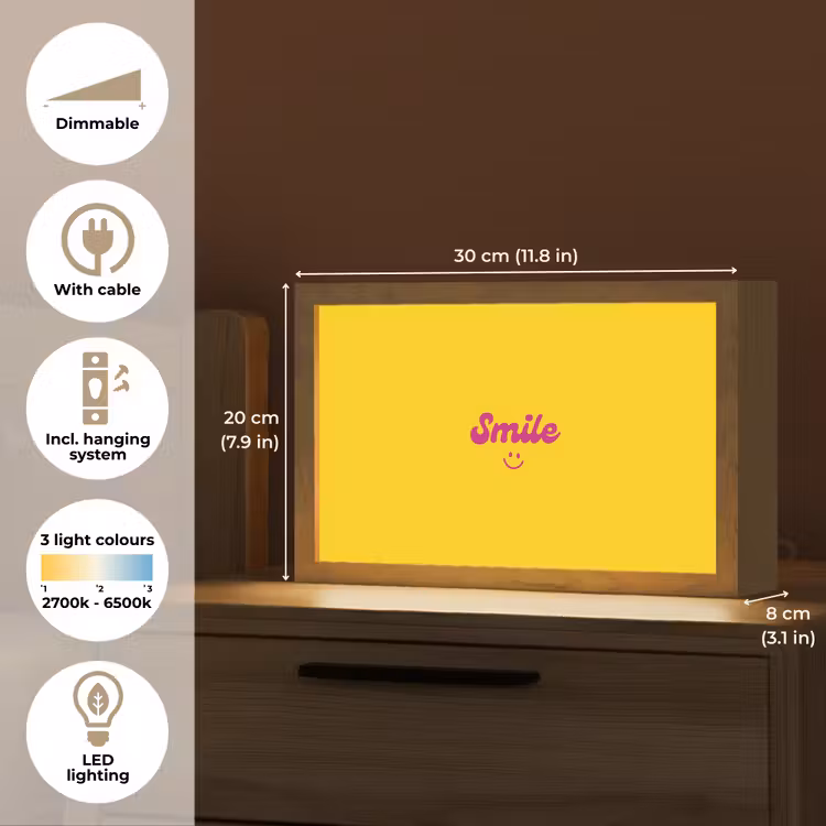 Smile - Geel - Roze Light Box met kabel (Tafellamp) klein -USP_EN