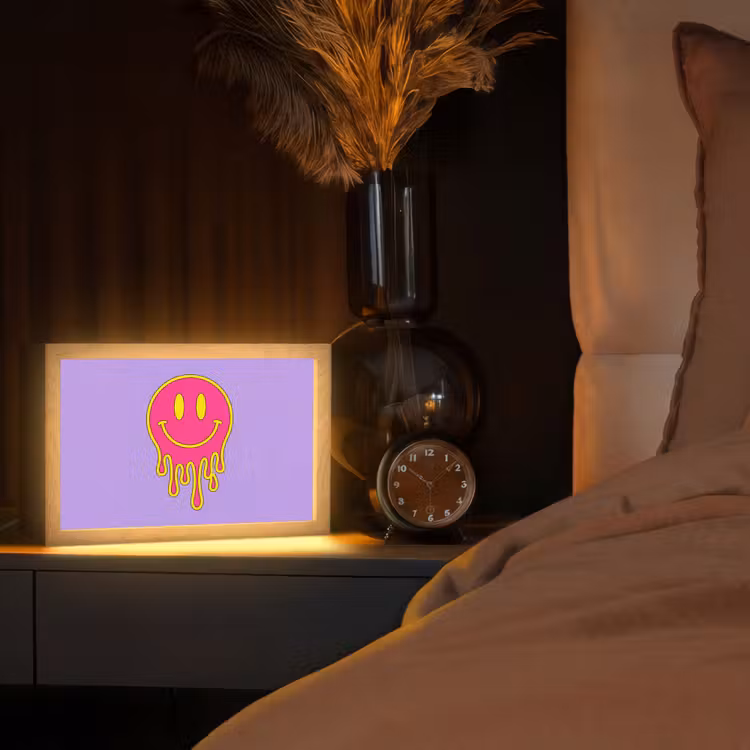 Smiley - Drip - Neon Light Box met kabel (Tafellamp) klein -sfeer1