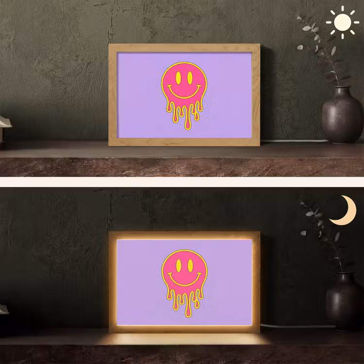 Smiley - Drip - Neon Light Box met kabel (Tafellamp) klein -sfeer3
