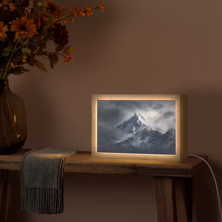 Sneeuw - Berg - Wolken Light Box met kabel (Tafellamp) klein -sfeer4