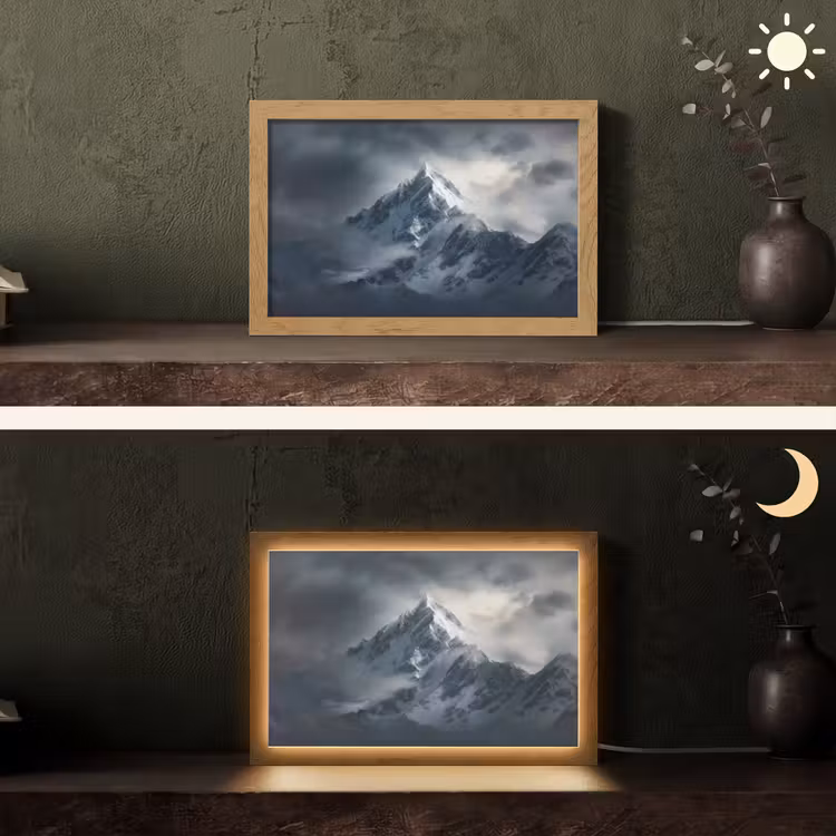 Sneeuw - Berg - Wolken Light Box met kabel (Tafellamp) klein -sfeer3