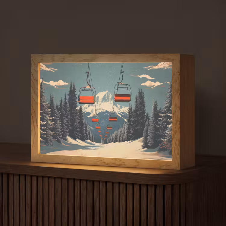 Sneeuw - Skilift - Rood - Bomen Light Box met kabel (Tafellamp) klein -z3d_website