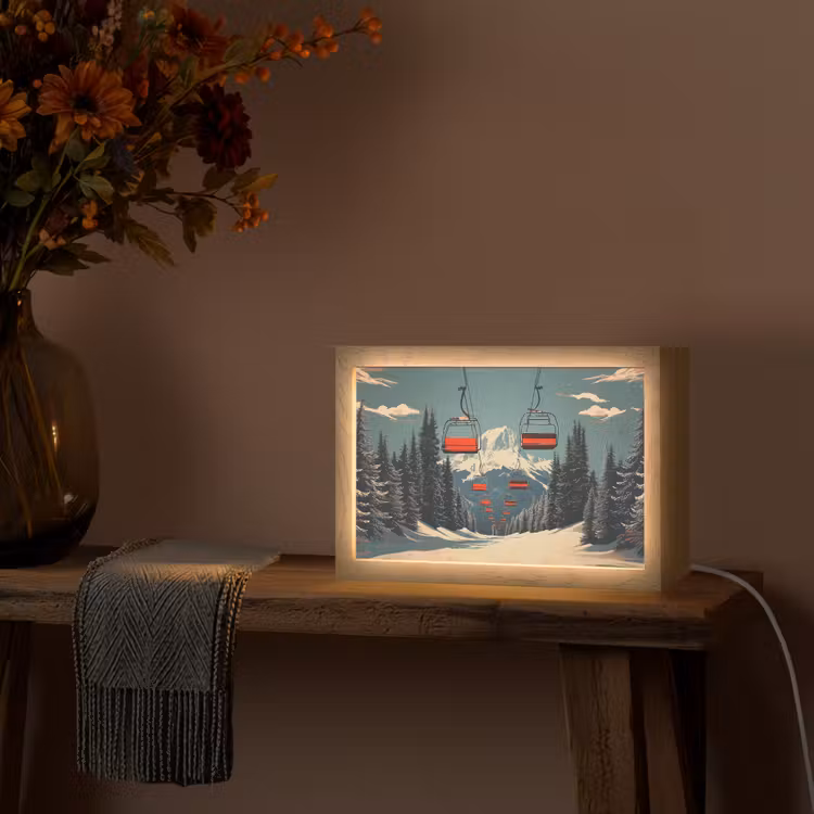 Sneeuw - Skilift - Rood - Bomen Light Box met kabel (Tafellamp) klein -sfeer4