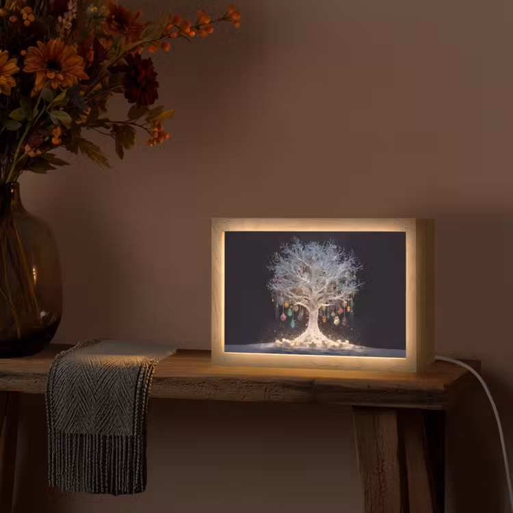 Sneeuwboom - Lichtjes - Wit - Kleurrijk Light Box met kabel (Tafellamp) klein -sfeer4