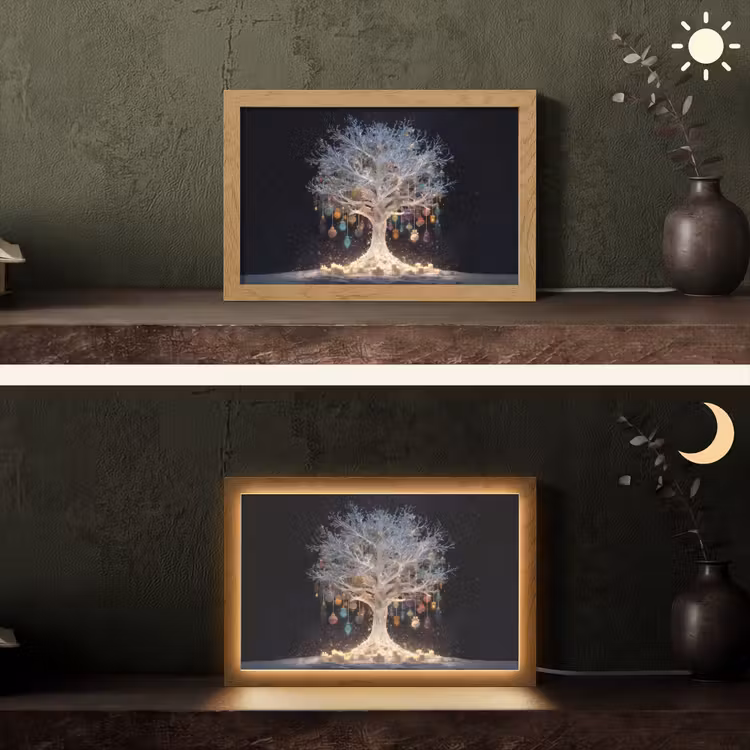 Sneeuwboom - Lichtjes - Wit - Kleurrijk Light Box met kabel (Tafellamp) klein -sfeer3