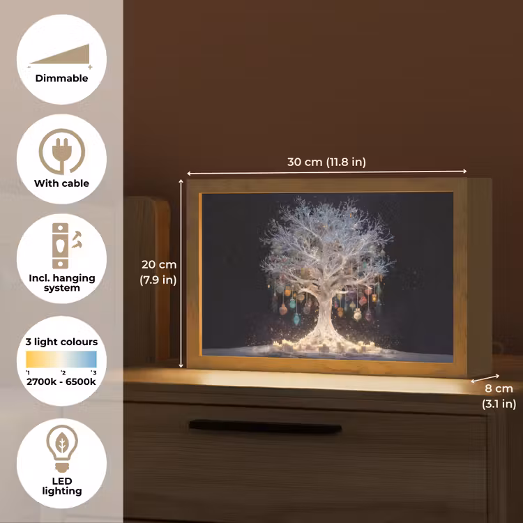 Sneeuwboom - Lichtjes - Wit - Kleurrijk Light Box met kabel (Tafellamp) klein -USP_EN