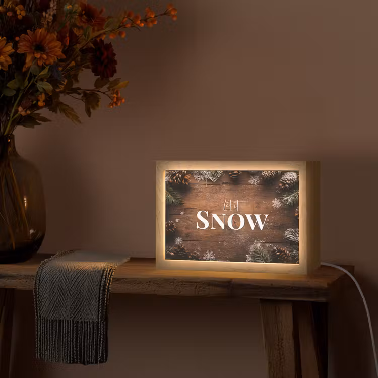 Sneeuw - Houtlook - Quote - Let it snow Light Box met kabel (Tafellamp) klein -sfeer4