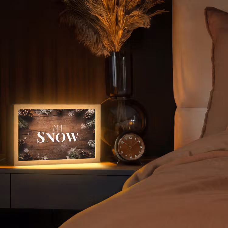 Sneeuw - Houtlook - Quote - Let it snow Light Box met kabel (Tafellamp) klein -sfeer1