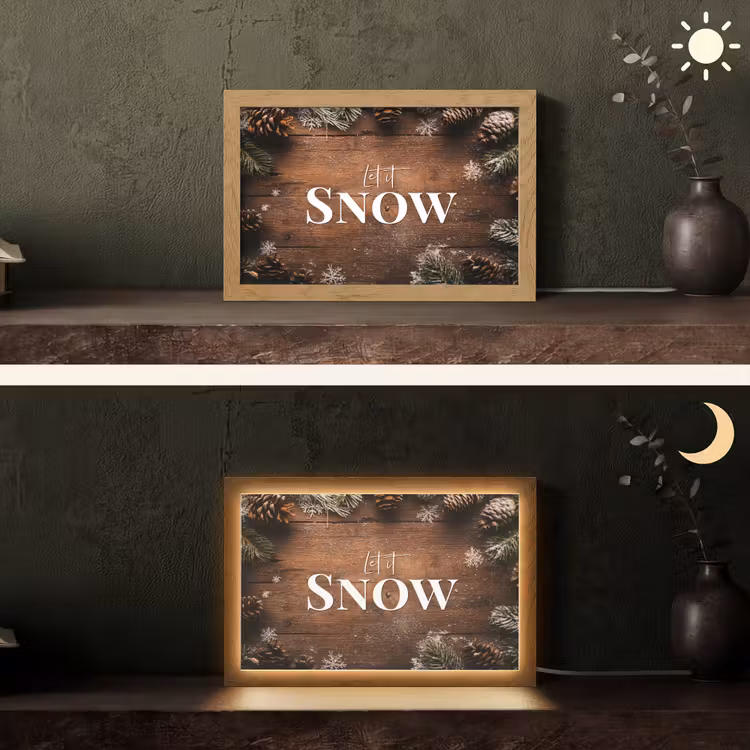 Sneeuw - Houtlook - Quote - Let it snow Light Box met kabel (Tafellamp) klein -sfeer3