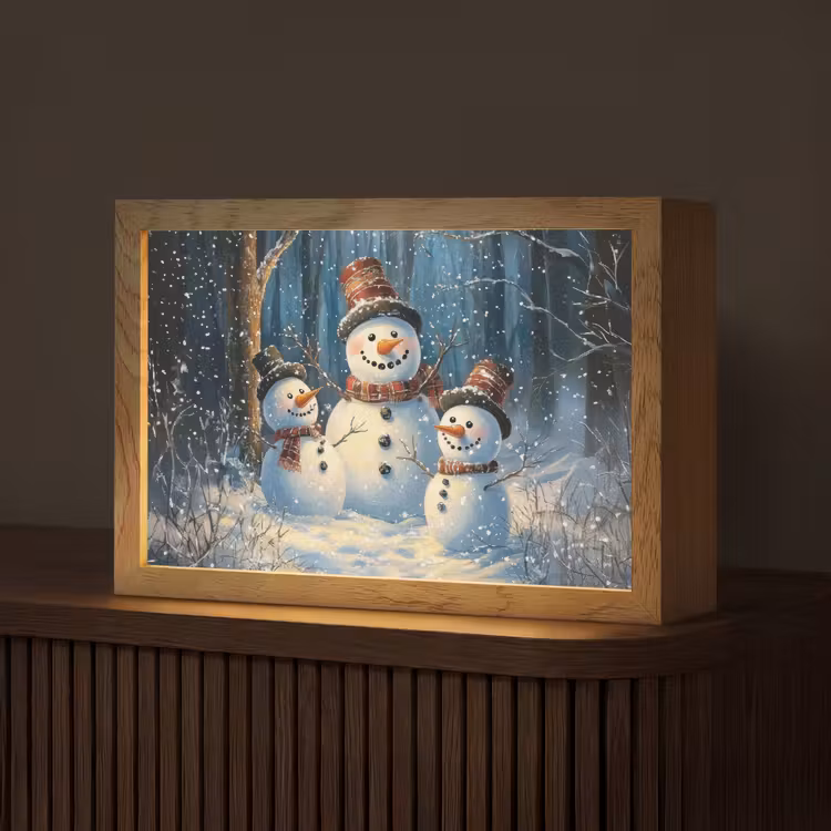 Sneeuwpop - Sneeuw - Winter - Bos Light Box met kabel (Tafellamp) klein -z3d_website