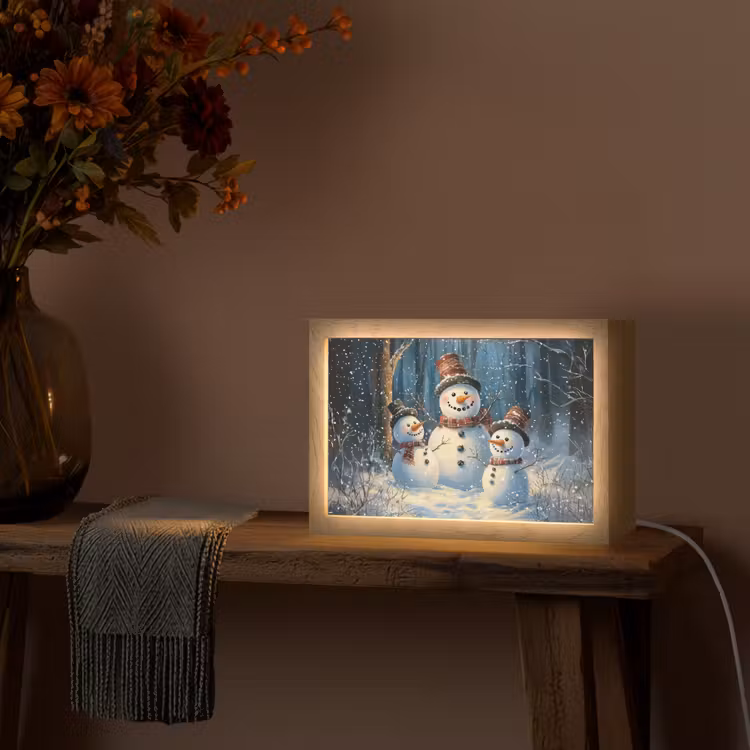 Sneeuwpop - Sneeuw - Winter - Bos Light Box met kabel (Tafellamp) klein -sfeer4