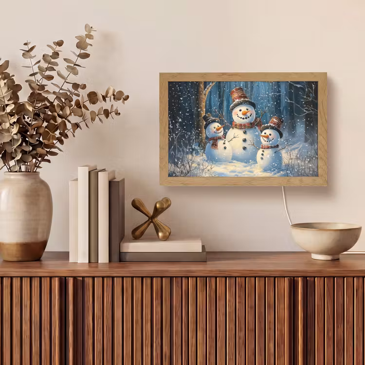 Sneeuwpop - Sneeuw - Winter - Bos Light Box met kabel (Tafellamp) klein -sfeer2