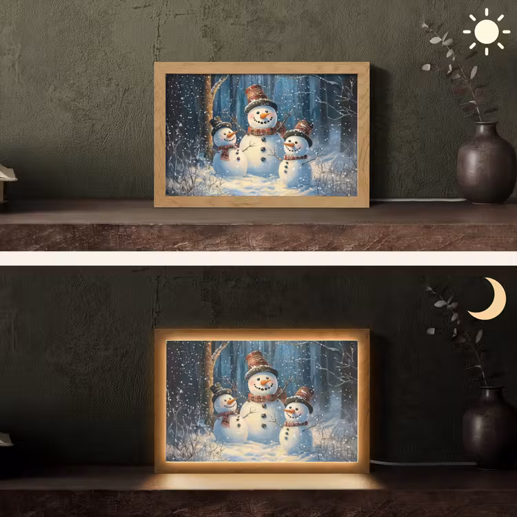 Sneeuwpop - Sneeuw - Winter - Bos Light Box met kabel (Tafellamp) klein -sfeer3