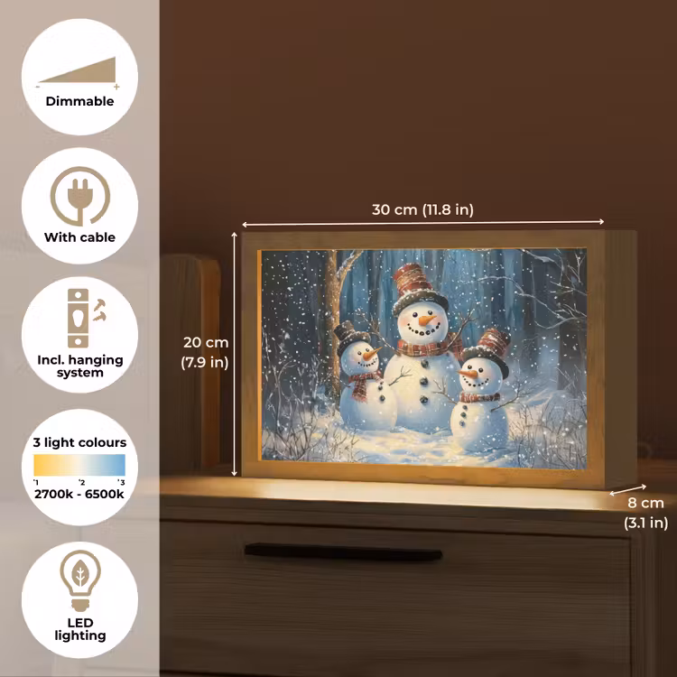 Sneeuwpop - Sneeuw - Winter - Bos Light Box met kabel (Tafellamp) klein -USP_EN