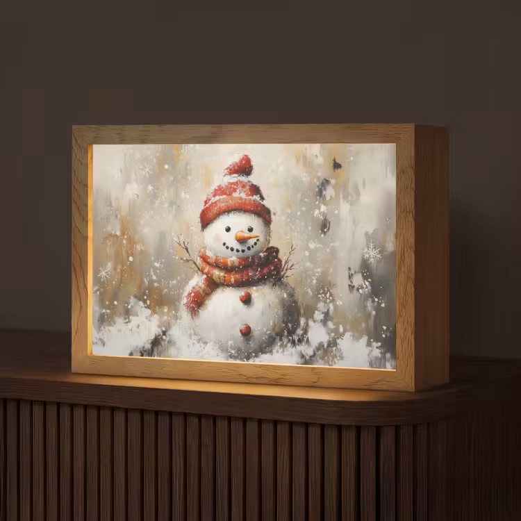 Sneeuwpop - Winter - Sneeuw - Beige Light Box met kabel (Tafellamp) klein -z3d_website