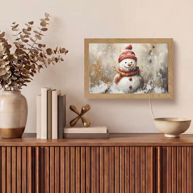 Sneeuwpop - Winter - Sneeuw - Beige Light Box met kabel (Tafellamp) klein -sfeer2