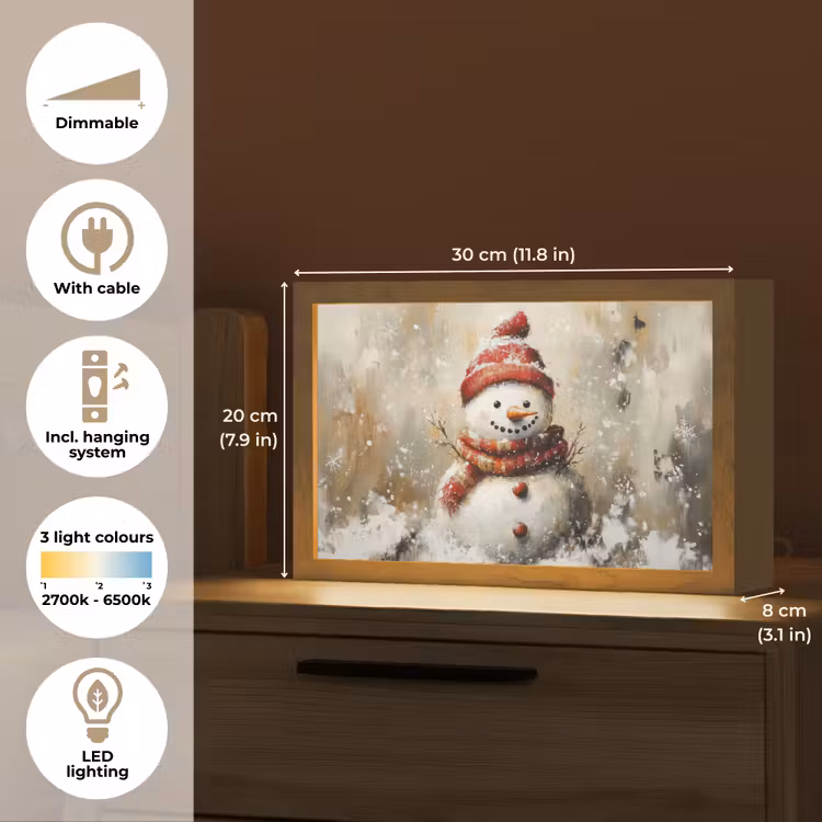 Sneeuwpop - Winter - Sneeuw - Beige Light Box met kabel (Tafellamp) klein -USP_EN