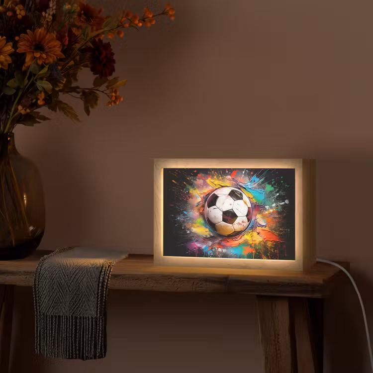 Voetbal - Verf - Kleuren - Zwart - Wit Light Box met kabel (Tafellamp) klein -sfeer4