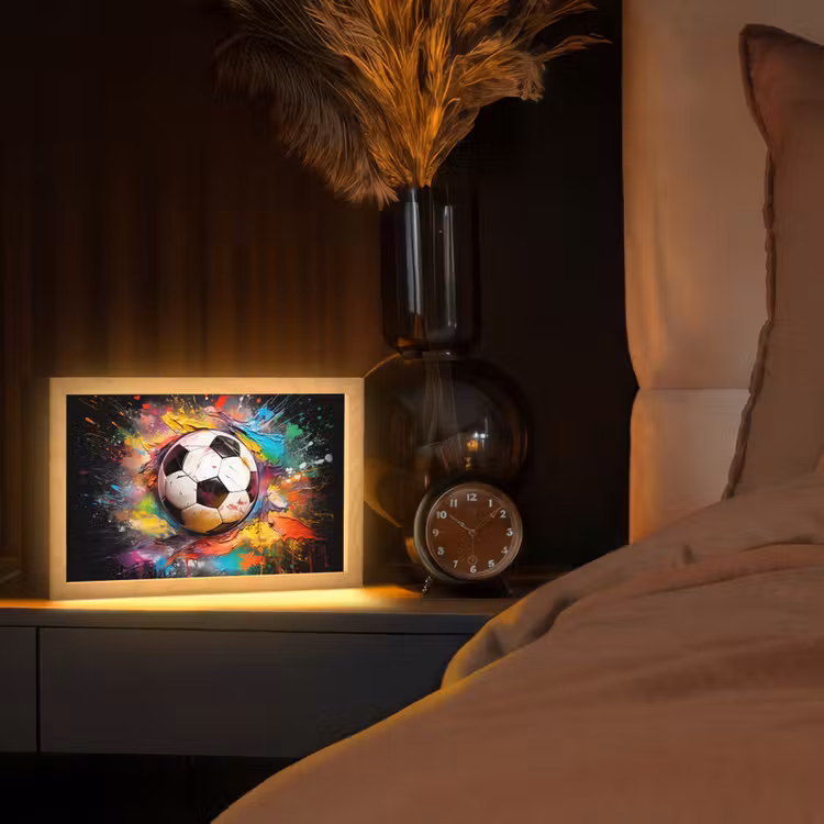 Voetbal - Verf - Kleuren - Zwart - Wit Light Box met kabel (Tafellamp) klein -sfeer1