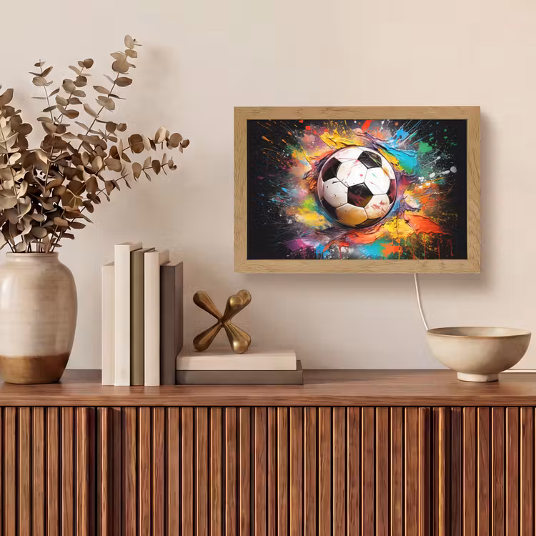 Voetbal - Verf - Kleuren - Zwart - Wit Light Box met kabel (Tafellamp) klein -sfeer2