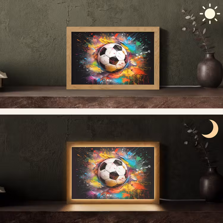 Voetbal - Verf - Kleuren - Zwart - Wit Light Box met kabel (Tafellamp) klein -sfeer3