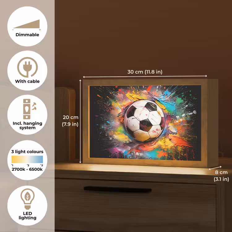 Voetbal - Verf - Kleuren - Zwart - Wit Light Box met kabel (Tafellamp) klein -USP_EN