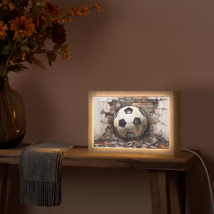 Voetbal - Muur - Zwart - Wit Light Box met kabel (Tafellamp) klein -sfeer4