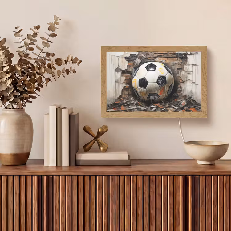 Voetbal - Muur - Zwart - Wit Light Box met kabel (Tafellamp) klein -sfeer2