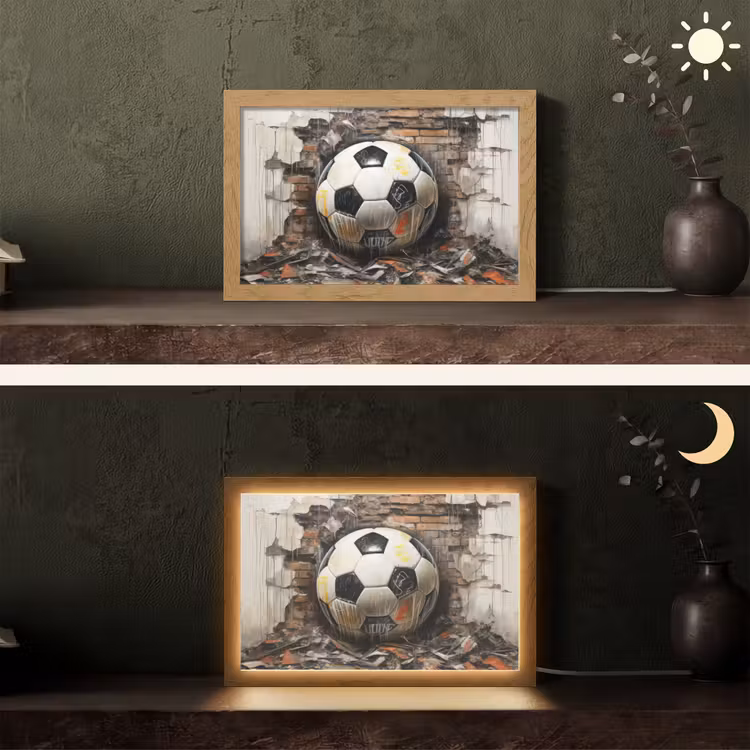 Voetbal - Muur - Zwart - Wit Light Box met kabel (Tafellamp) klein -sfeer3