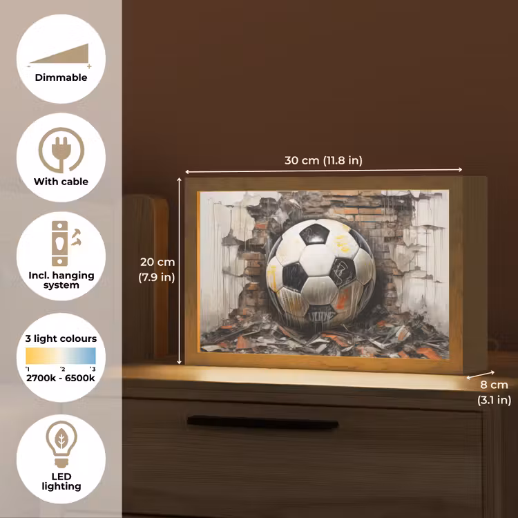 Voetbal - Muur - Zwart - Wit Light Box met kabel (Tafellamp) klein -USP_EN